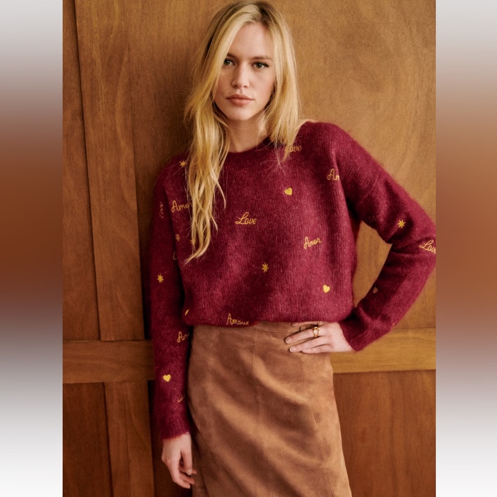 NWT Sezane Hope Jumper in Burgundy with Gold details size S